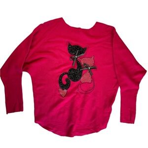 Zucca Red Cat Sweater One Size Sparkly Accents Long Sleeve glitter Bows